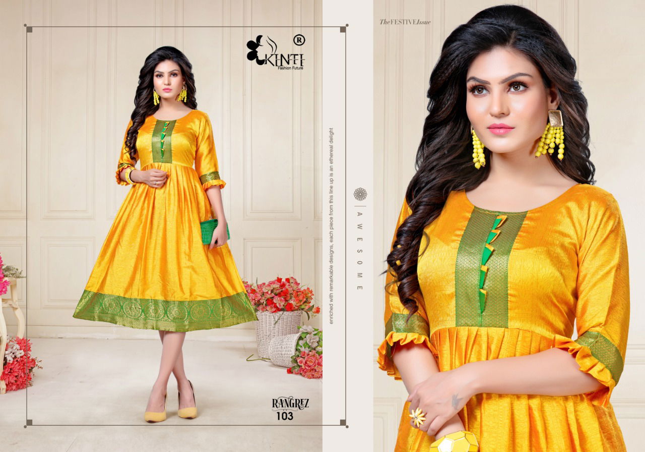 Kinti Rangrez Aura Fancy Flair Block Silk Festive Wear  Anarkali Printed Kurtis Collection 
